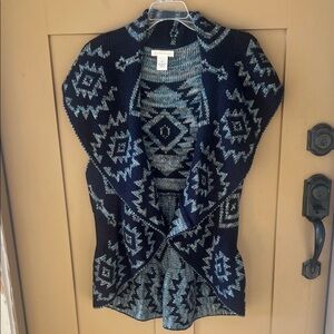 John Paul Richard XL Navy Aztec Print Sweater Vest Cardigan